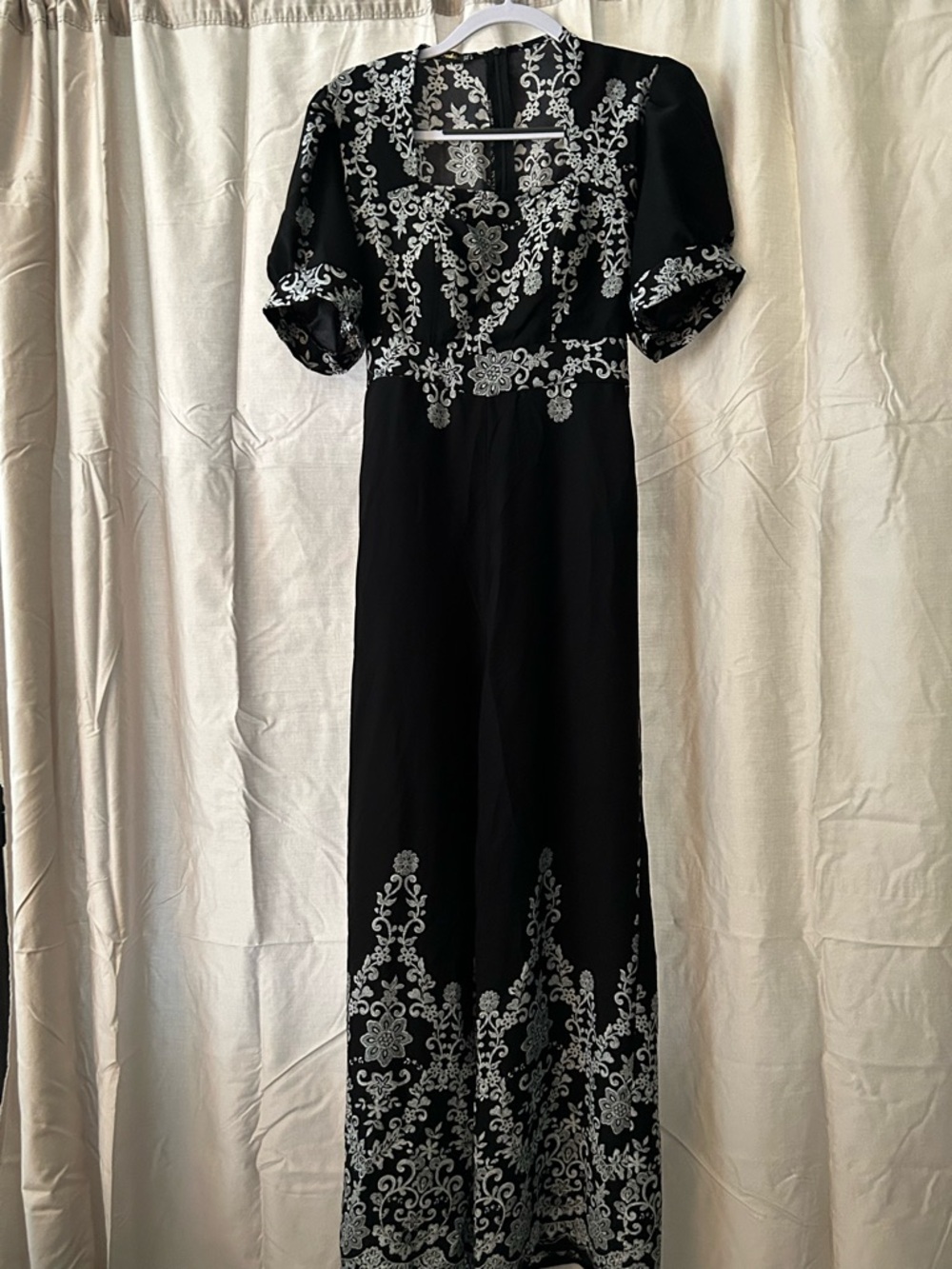 Black Light Jumpsuit with White Floral Accent